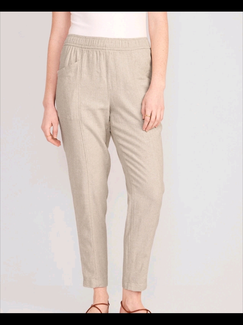 Old Navy Beige Elastic-Waist Tapered Ankle Pants